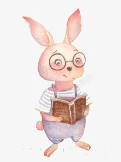 卡通爱读书的兔子素材