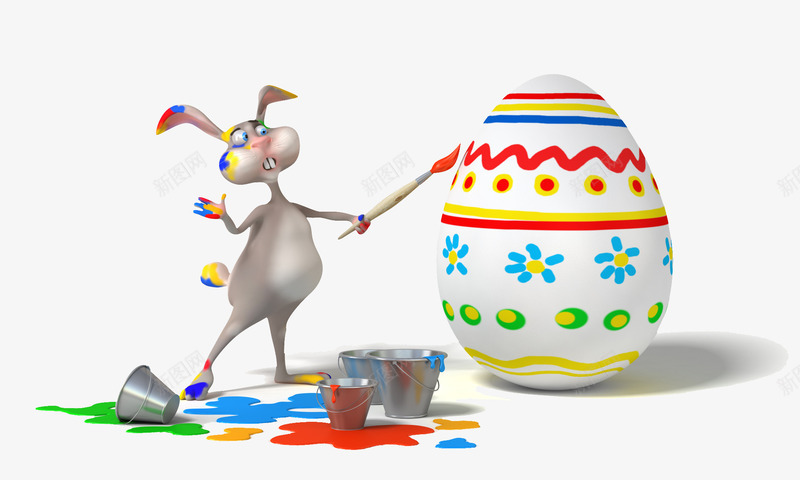 卡通兔子画画彩蛋画笔png免抠素材_新图网 https://ixintu.com 卡通的兔子 可爱的兔子 彩色彩蛋 画画的兔子