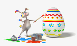 卡通兔子画画彩蛋画笔素材