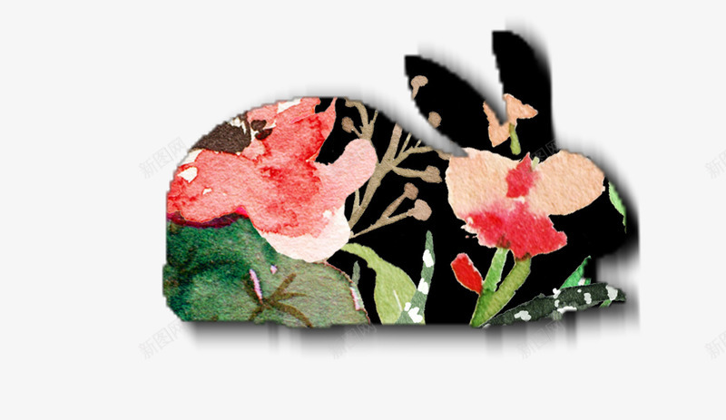 花朵兔子动物剪影png免抠素材_新图网 https://ixintu.com 兔子形状 剪影 生物世界 花朵背景 花朵背景墙 设计