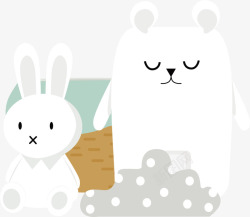 白色春季可爱兔子小熊素材