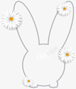 白色雏菊复活节兔子矢量图素材