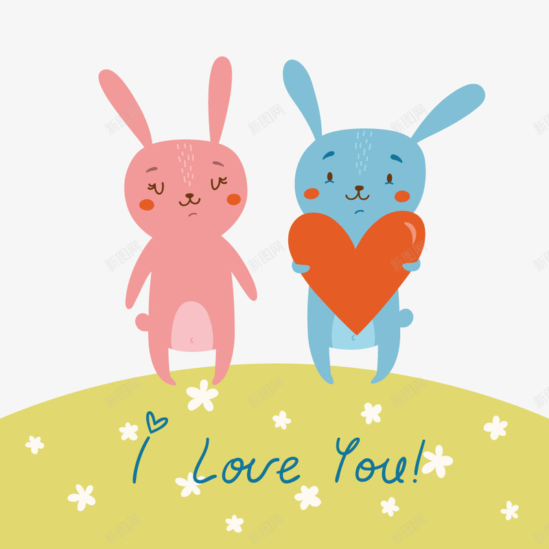 可爱兔子矢量图ai免抠素材_新图网 https://ixintu.com 卡通兔子 示爱 红色兔子 蓝色兔子 矢量图