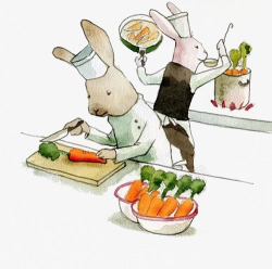 手绘做饭的兔子素材
