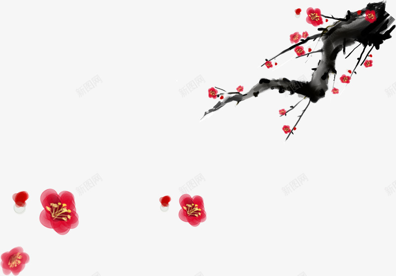 手绘红色艺术花朵梅花png免抠素材_新图网 https://ixintu.com 梅花 红色 艺术 花朵