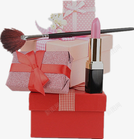 粉红礼品盒png免抠素材_新图网 https://ixintu.com 产品实物 化妆刷 口红 礼物