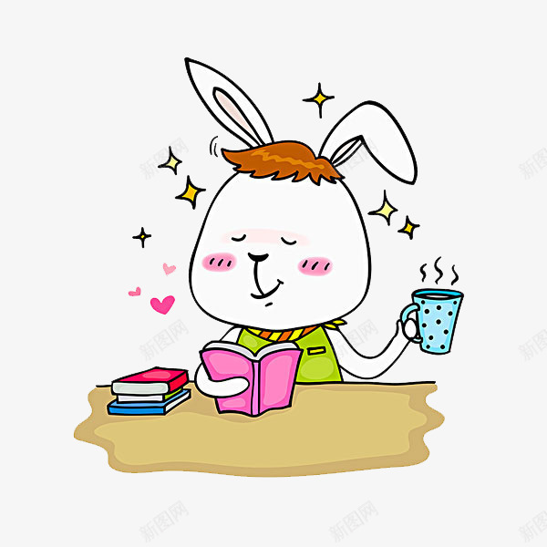 看书的兔子png免抠素材_新图网 https://ixintu.com 书本 兔子 卡通 可爱的 水杯 看书的 认真的