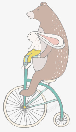 骑自行车的熊和兔子素材