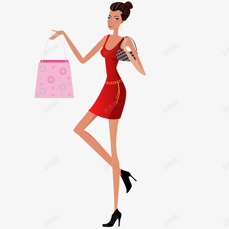 穿红裙的女人png免抠素材_新图网 https://ixintu.com 女性 手提袋 粉红色 红色