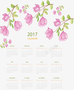 水彩粉红玫瑰花日历矢量图素材
