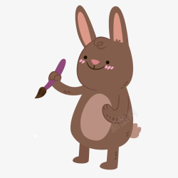 卡通手绘拿着画笔的小兔子矢量图素材