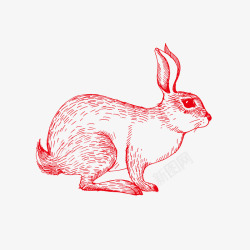 红色兔子线描稿矢量图素材