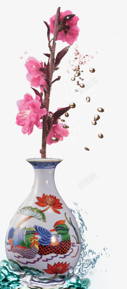花瓶与桃花枝素材