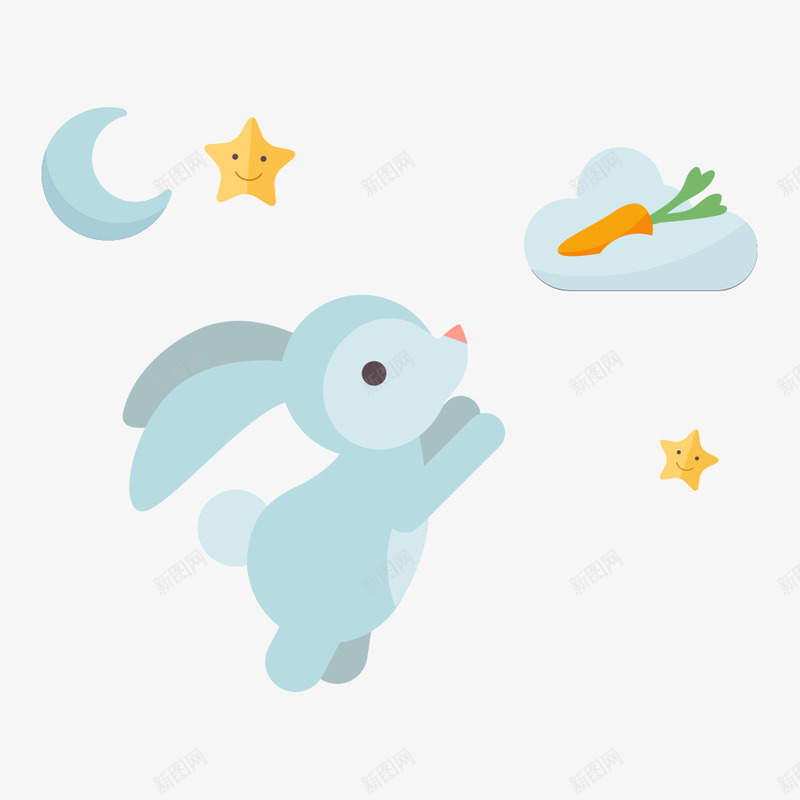 卡通蓝色兔子追逐着萝卜矢量图ai免抠素材_新图网 https://ixintu.com 兔子 兔子吃萝卜 兔年 可爱 星星 月亮 矢量图 绘本 萝卜 营养 蓝色 蔬菜 食物