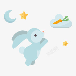 小白兔吃萝卜卡通蓝色兔子追逐着萝卜矢量图高清图片