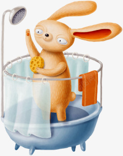 卡通手绘洗澡的兔子素材