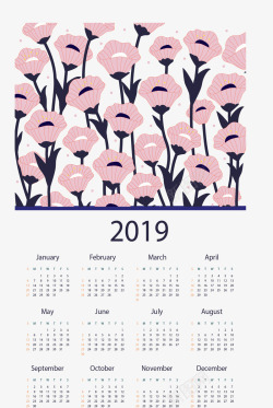 粉红花朵2019日历矢量图素材