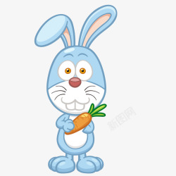蓝色萝卜卡通拿着胡萝卜的小兔子矢量图高清图片