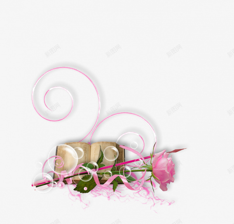丝带气泡粉红花朵唯美png免抠素材_新图网 https://ixintu.com 丝带 唯美 气泡 粉红 花朵