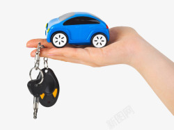 蓝色钥匙手拿车钥匙高清图片