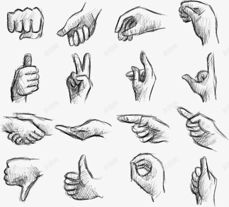 素描手绘手指png免抠素材_新图网 https://ixintu.com 人物 手势 手指 手绘 素描