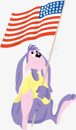 卡通举美国国旗的兔子素材