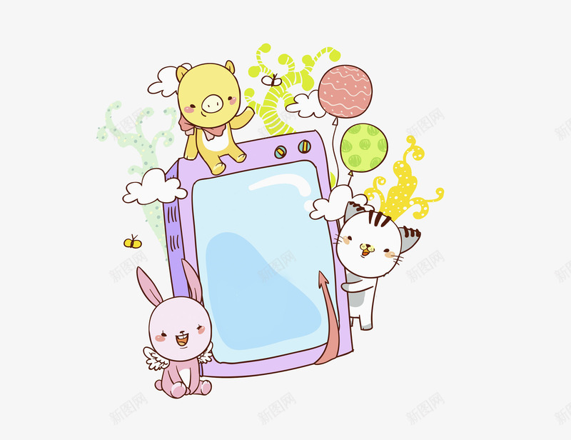 可爱的动物png免抠素材_新图网 https://ixintu.com 卡通 可爱的 小兔子 小猪 小猫 气球 电视机 高兴