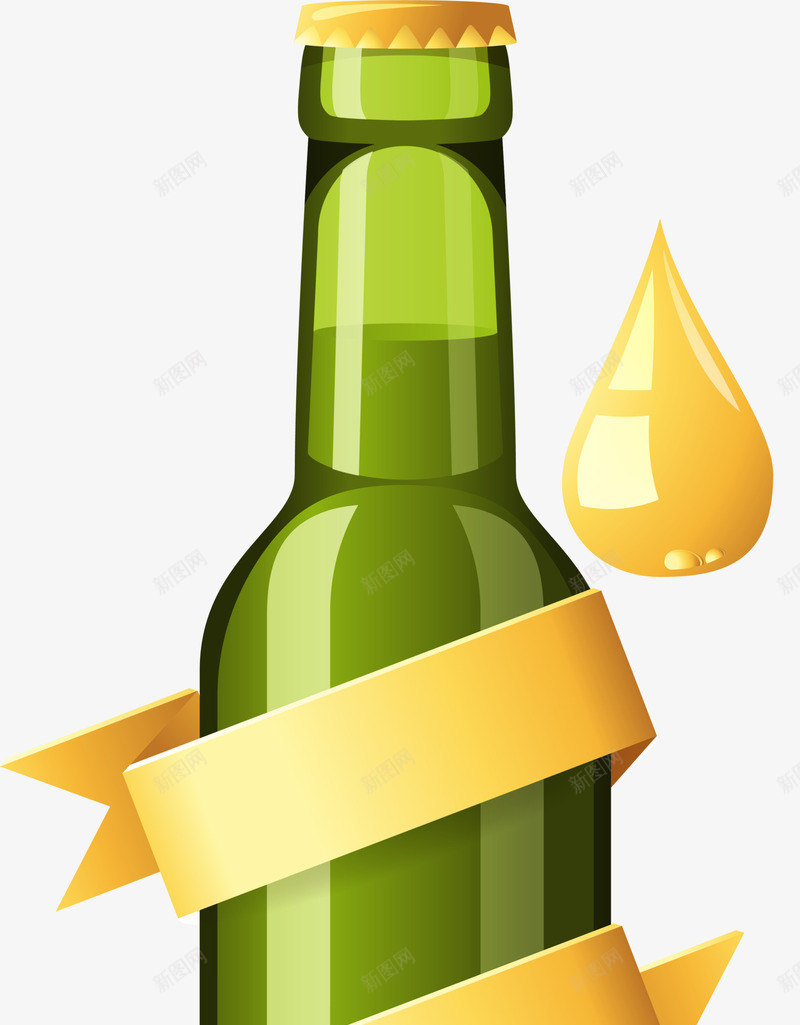 绿色玻璃啤酒瓶子png免抠素材_新图网 https://ixintu.com 啤酒 玻璃瓶子 绿色瓶子 绿色酒瓶 酒水瓶子 金色水滴