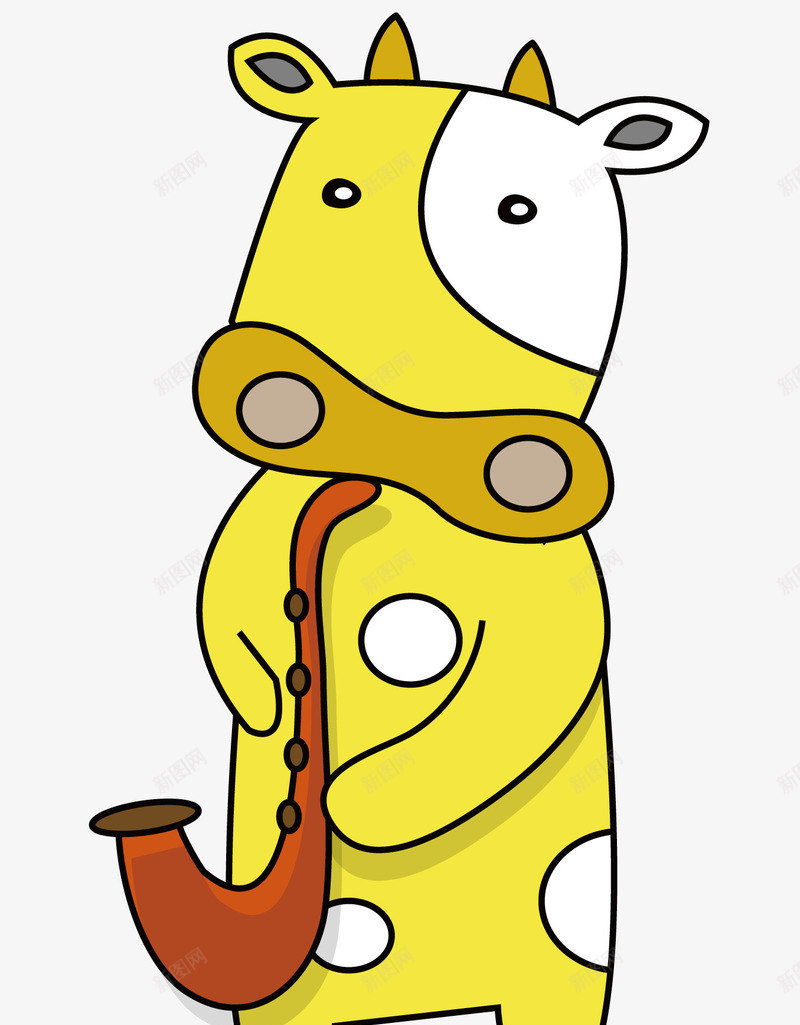 吹萨克斯的小牛png免抠素材_新图网 https://ixintu.com 动物 卡通 卡通动物 吹萨克斯 音乐会 黄色的小牛