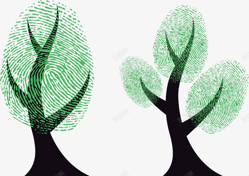 指纹树特效png免抠素材_新图网 https://ixintu.com 手指纹 指纹树 树木矢量 绿色 黑色