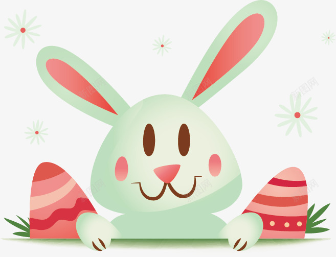 卡通复活节粉色耳朵兔子矢量图ai免抠素材_新图网 https://ixintu.com 兔子 可爱 复活节 彩蛋 粉色耳朵的兔子 花朵 矢量图