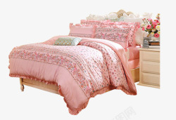 摄影室内粉红色的床被子素材