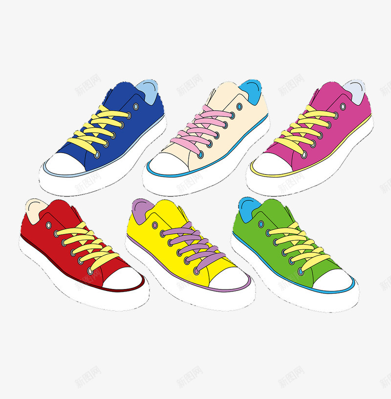 卡通平板鞋png免抠素材_新图网 https://ixintu.com 卡通 平板鞋 滑板鞋 白色 白鞋 粉红色 红色 绿色 蓝色 黄色