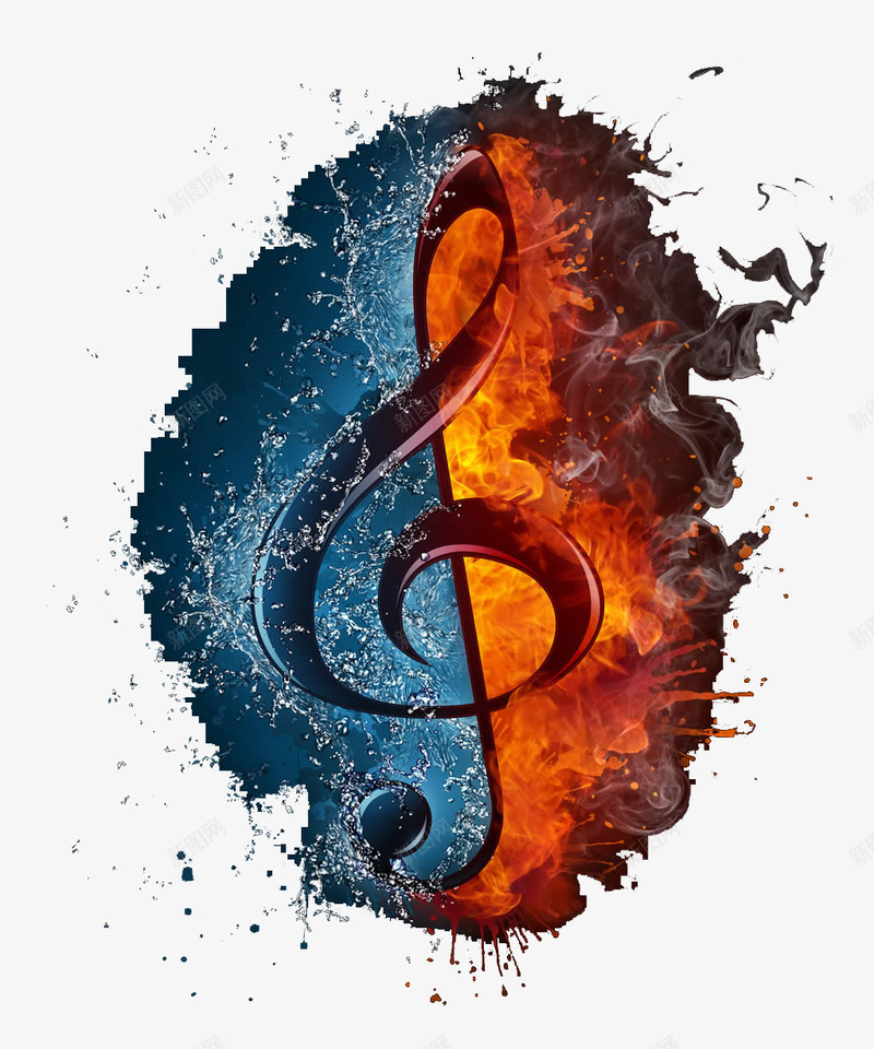 一个音乐符号png免抠素材_新图网 https://ixintu.com 图案 符号 蓝红对比 音乐