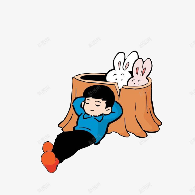 卡通躺靠在树根上休息的男孩png免抠素材_新图网 https://ixintu.com 小男孩 树洞内的小兔子 躺着的小孩 躺靠着休息