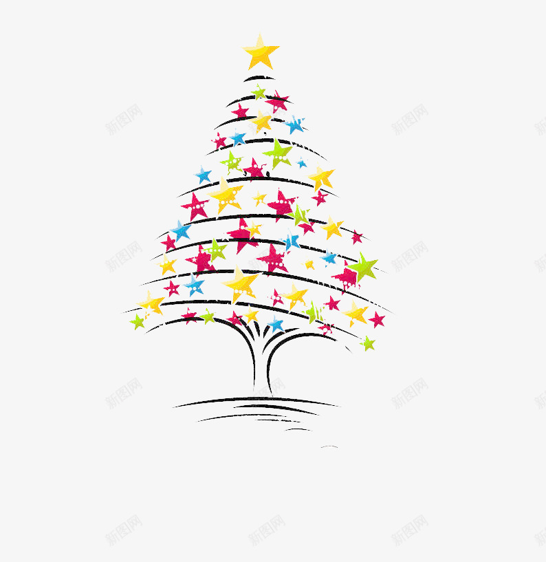 圣诞树圣诞季彩绘线条png免抠素材_新图网 https://ixintu.com 圣诞季 圣诞树 彩绘线条 彩色 星星