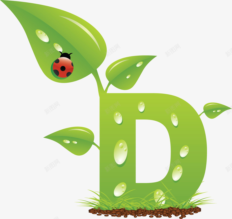字母Dpng免抠素材_新图网 https://ixintu.com D 创意D 卡通装饰 土壤 字母D 小草 树苗 水珠 绿色