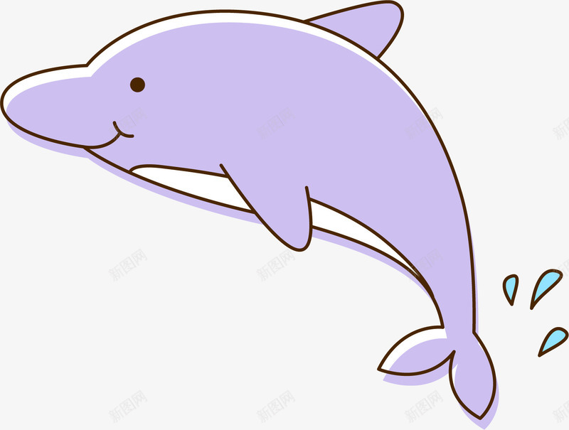 卡通紫色海豚png免抠素材_新图网 https://ixintu.com 免抠PNG 卡通 水滴 海豚 紫色 线条 跳跃