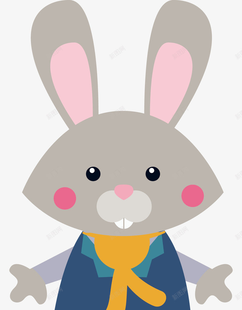 可爱兔子png免抠素材_新图网 https://ixintu.com 兔子 动物 可爱 手绘 灰色 腮红 长耳朵