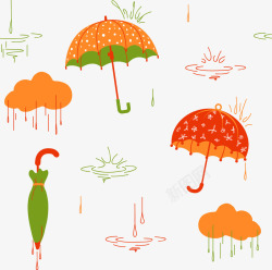 卡通雨伞雨滴矢量图素材