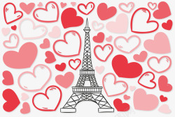 粉红爱心巴黎铁塔矢量图素材