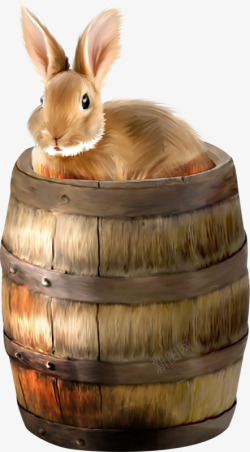 木桶上的兔子素材