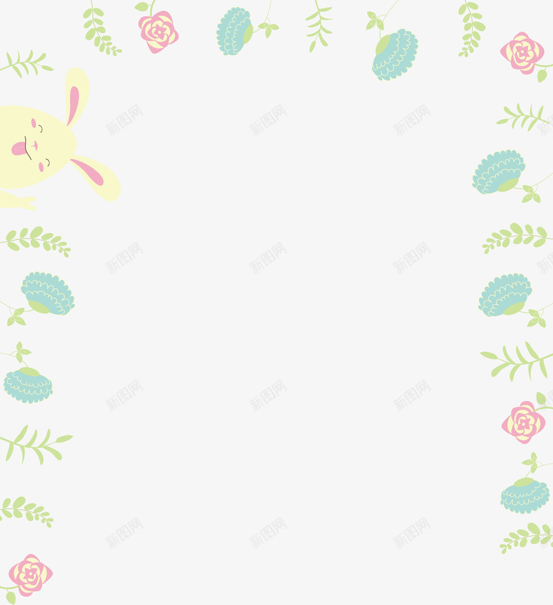 绿色植物边框矢量图ai免抠素材_新图网 https://ixintu.com 兔子 卡通手绘 叶子 植物 水彩 绿色 花朵 边框 矢量图