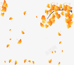 手绘黄色秋季漂浮枫叶装饰素材