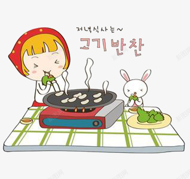 小女孩和兔子一起吃烧烤png免抠素材_新图网 https://ixintu.com 一起吃烧烤 兔子 小女孩 烧烤