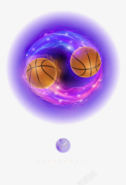 紫色光效篮球素材