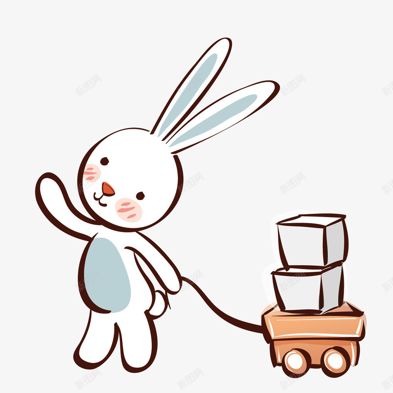 拉着小车的小白兔png免抠素材_新图网 https://ixintu.com 兔子 小白兔 小车