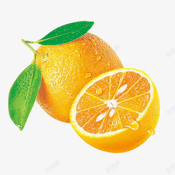 切开一半的橙子png免抠素材_新图网 https://ixintu.com 产品实物 果肉 水滴 绿色 金橙色