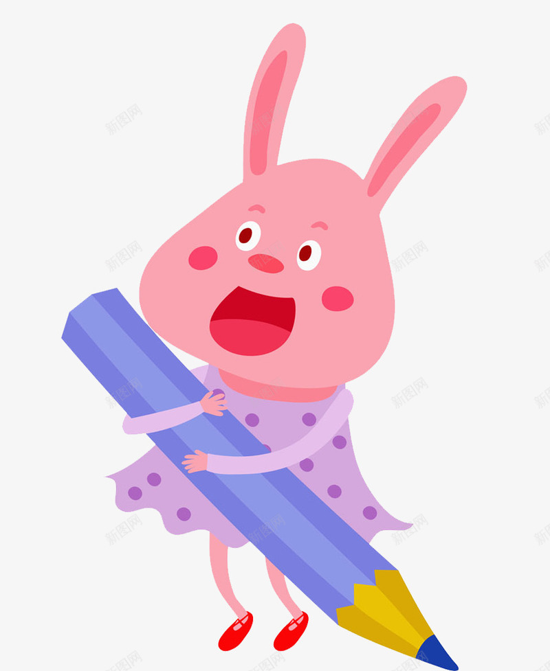 抱着铅笔的兔子png免抠素材_新图网 https://ixintu.com 兔子 动物 卡通 可爱的 学习 粉色的 铅笔 高兴地