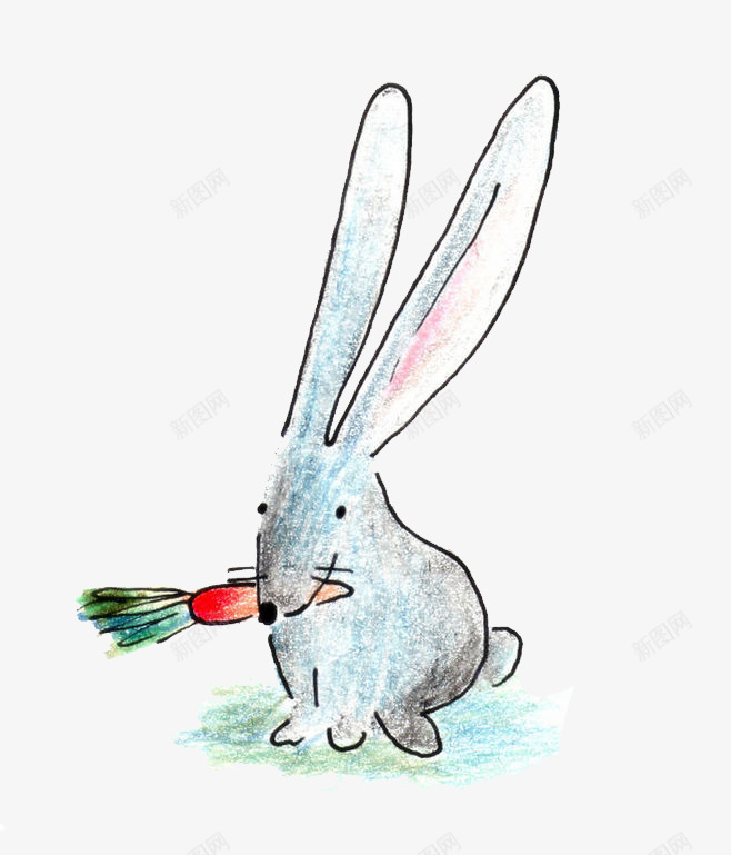 蜡笔彩绘png免抠素材_新图网 https://ixintu.com 兔子 动物 小兔子 彩绘 线条 绘画 萝卜 蜡笔 蜡笔线条